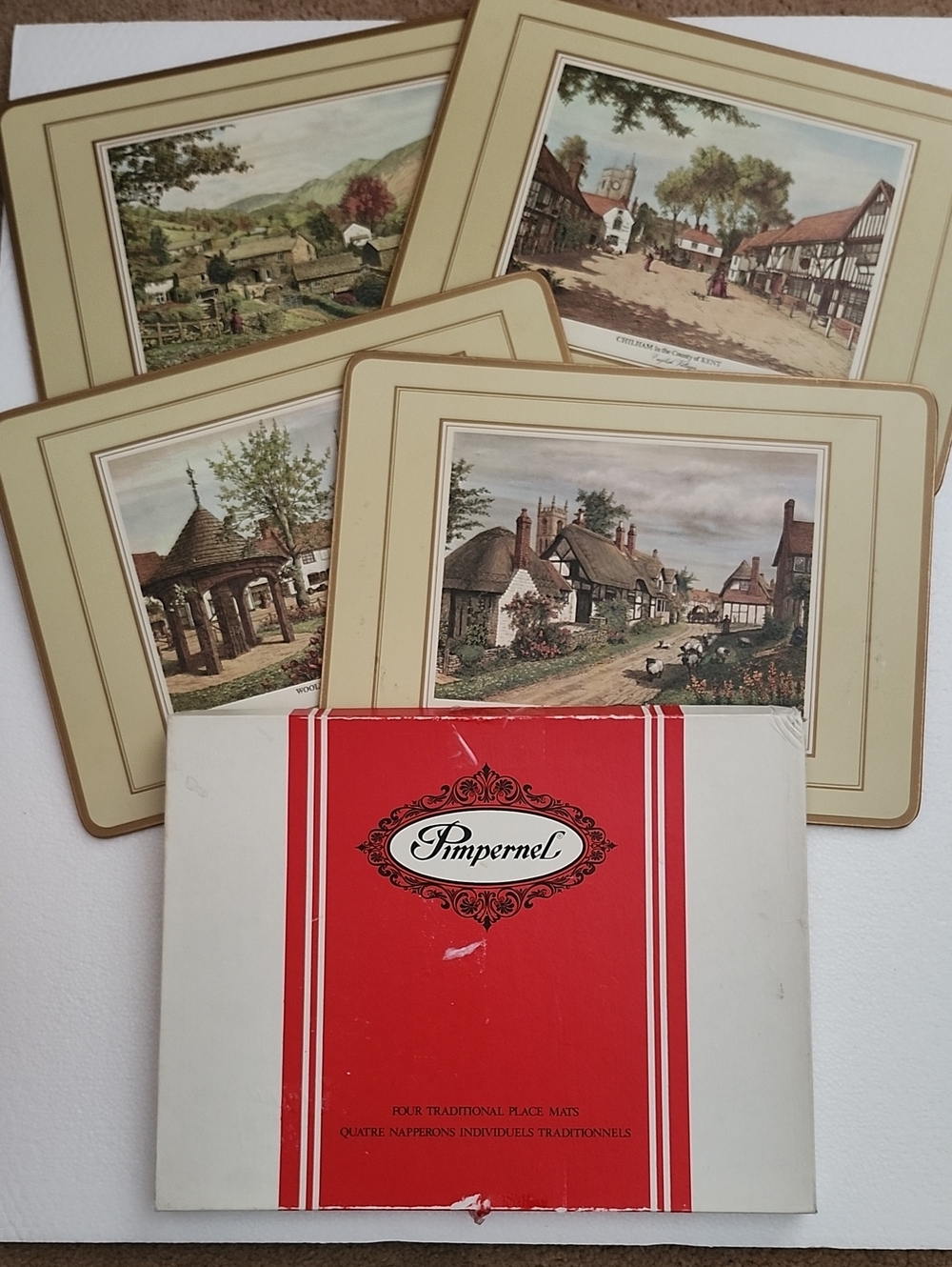 Vintage Set of 4 Pimpernel English Villages Placemats 12"x9" in Original Box